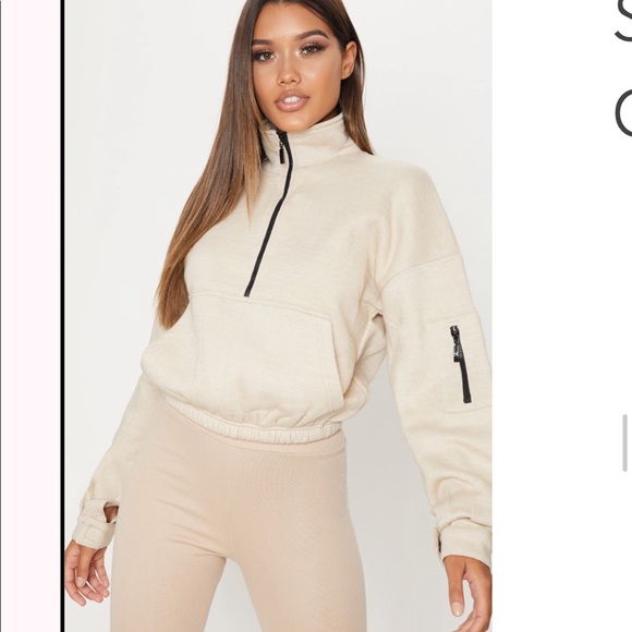 - Jackets & Blazers - Sand Oversized Zip Front Sweater